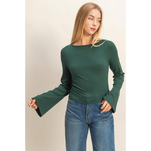 Long Bell Sleeve Ribbed Knit Top - Everly