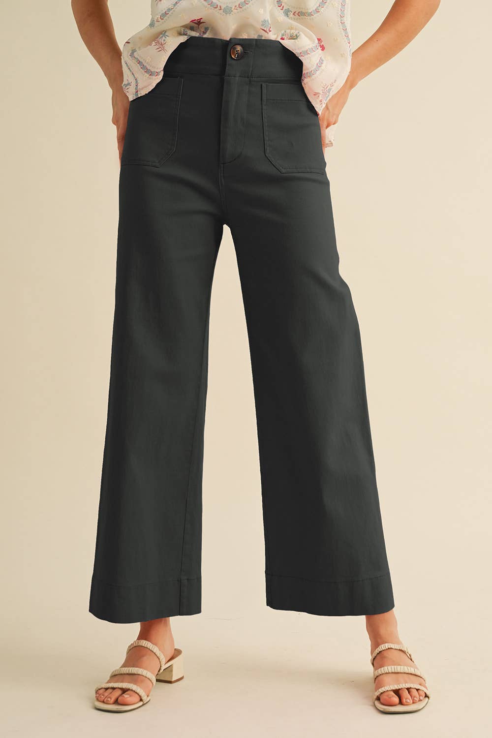 High Waist Cropped Wide Leg Front Pocket Pants