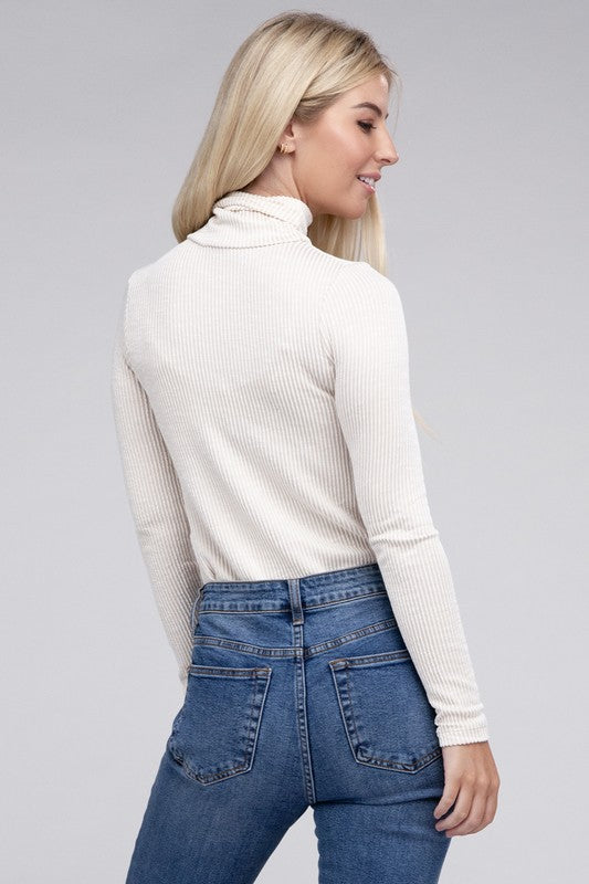 Soft Ribbed Turtle Neck Long Sleeve Top