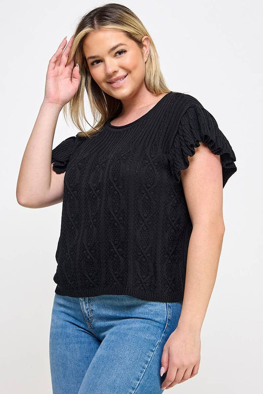 Plus Ruffle Sleeve Sweater Top -  Bristol Top