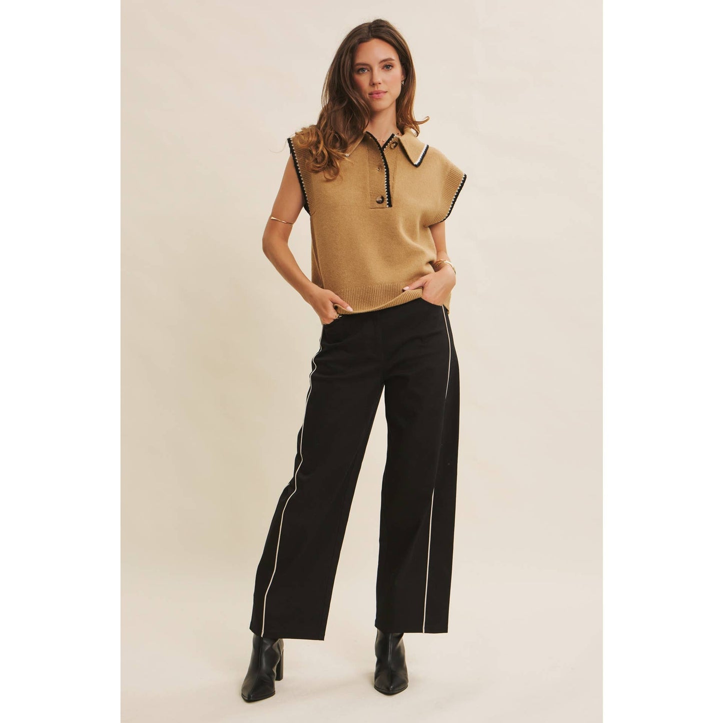 Contrast Piped Barrel-Leg Pants – Talia | Modern Women’s Work Pants | Eclecting Boutique