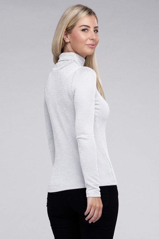 Soft Ribbed Turtle Neck Long Sleeve Top