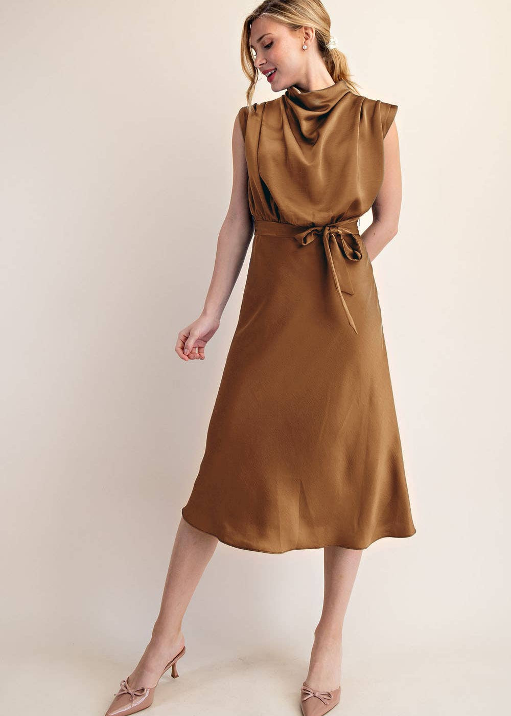 Mock Neck Satin Midi Dress – Becca