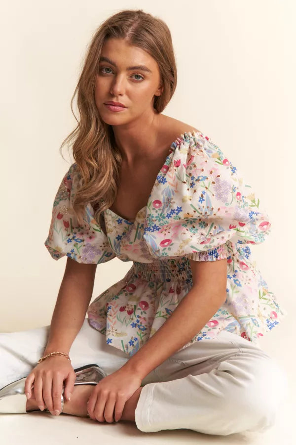 Chelsea Floral Eyelet Peplum Top