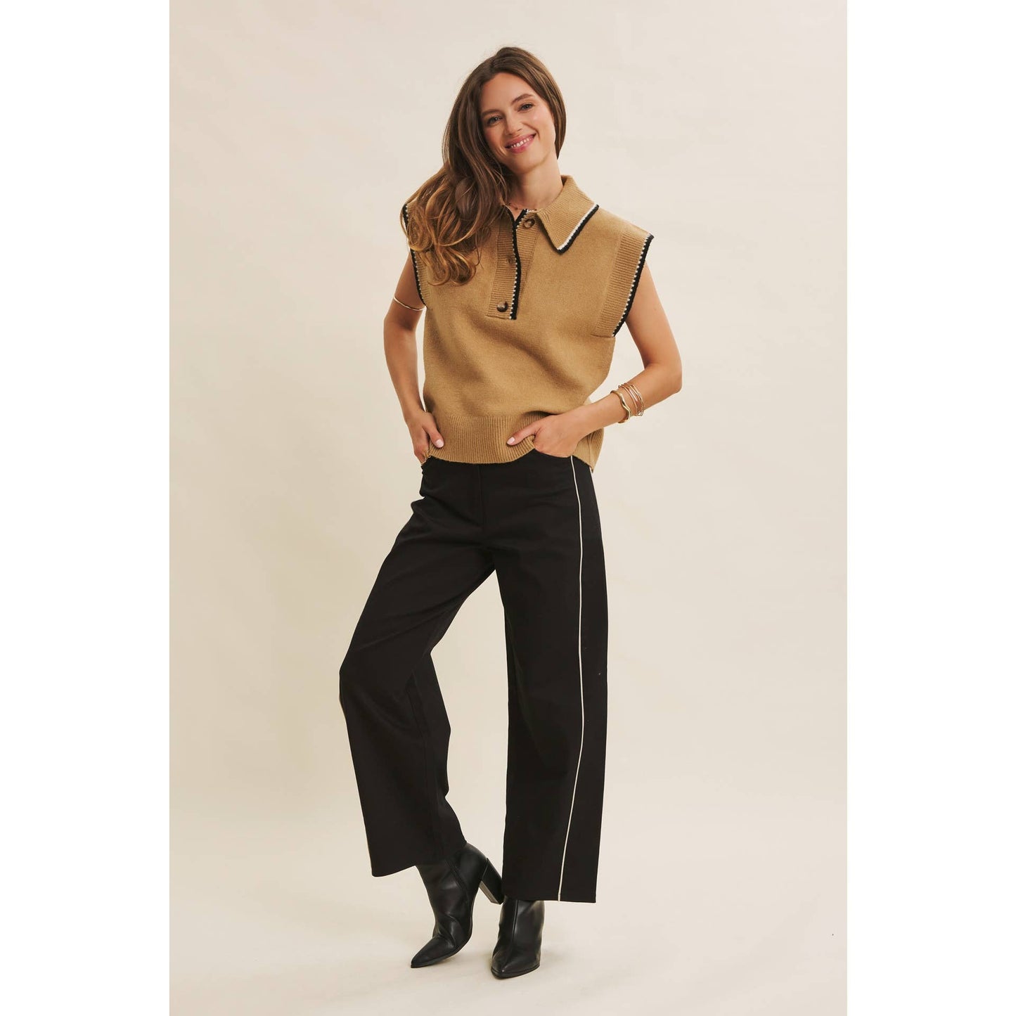 Contrast Piped Barrel-Leg Pants – Talia | Modern Women’s Work Pants | Eclecting Boutique