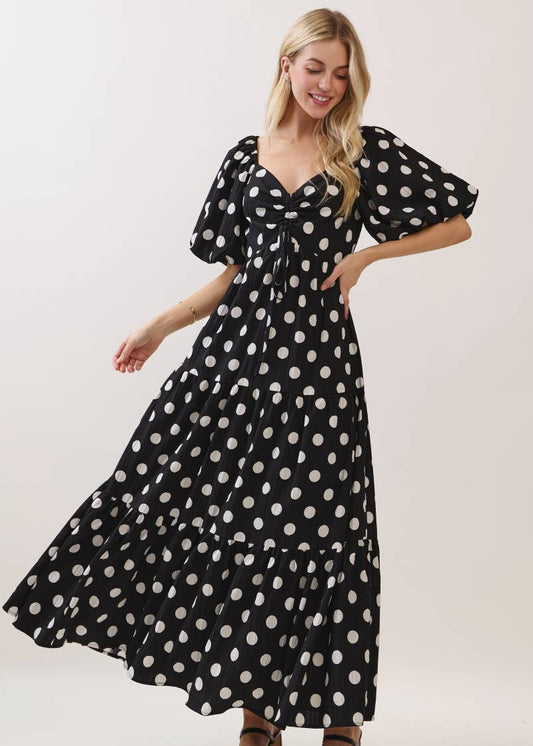 women wearing bubble sleeve sweetheart  neck line maxi dress