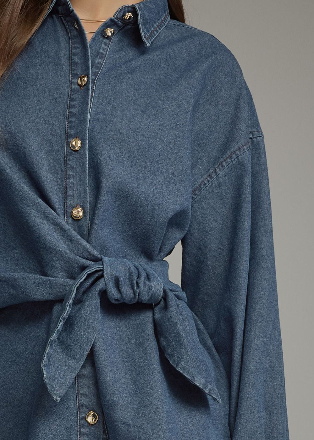 women wearing self tie long sleeve collared shirt