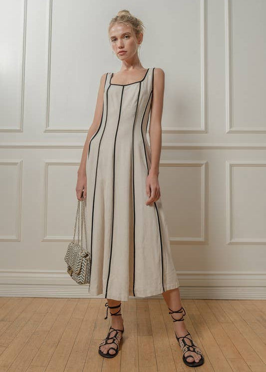women wearing linen tank midi dress