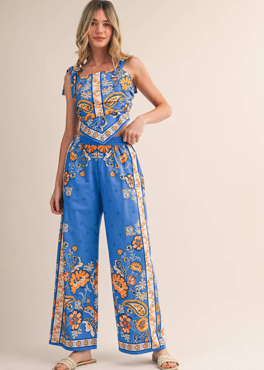 picture of women wearing paisley top and pant set 