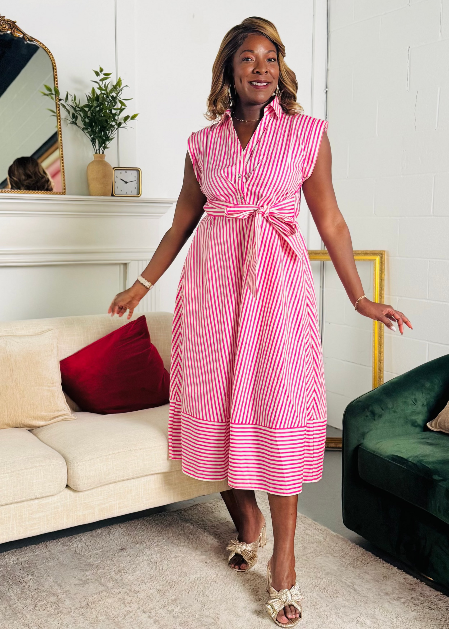 women wearing red and white striped dress 
