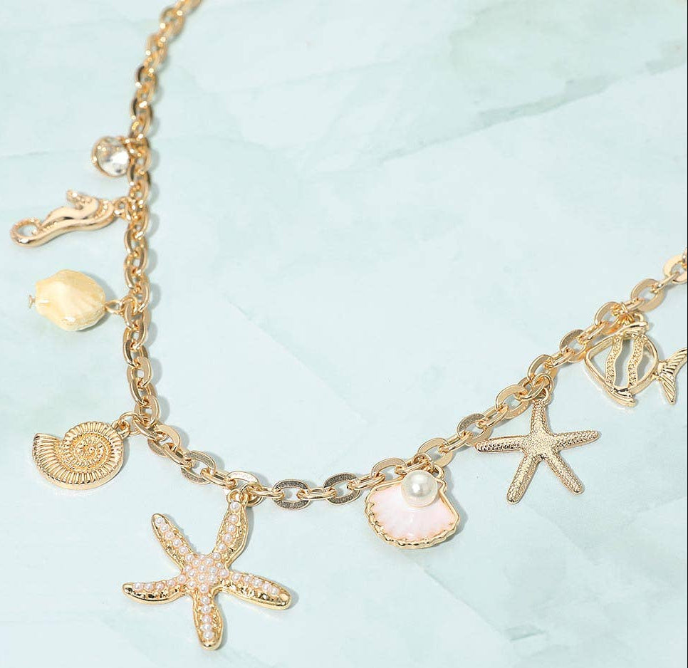 picture of chain station seashell charm necklace