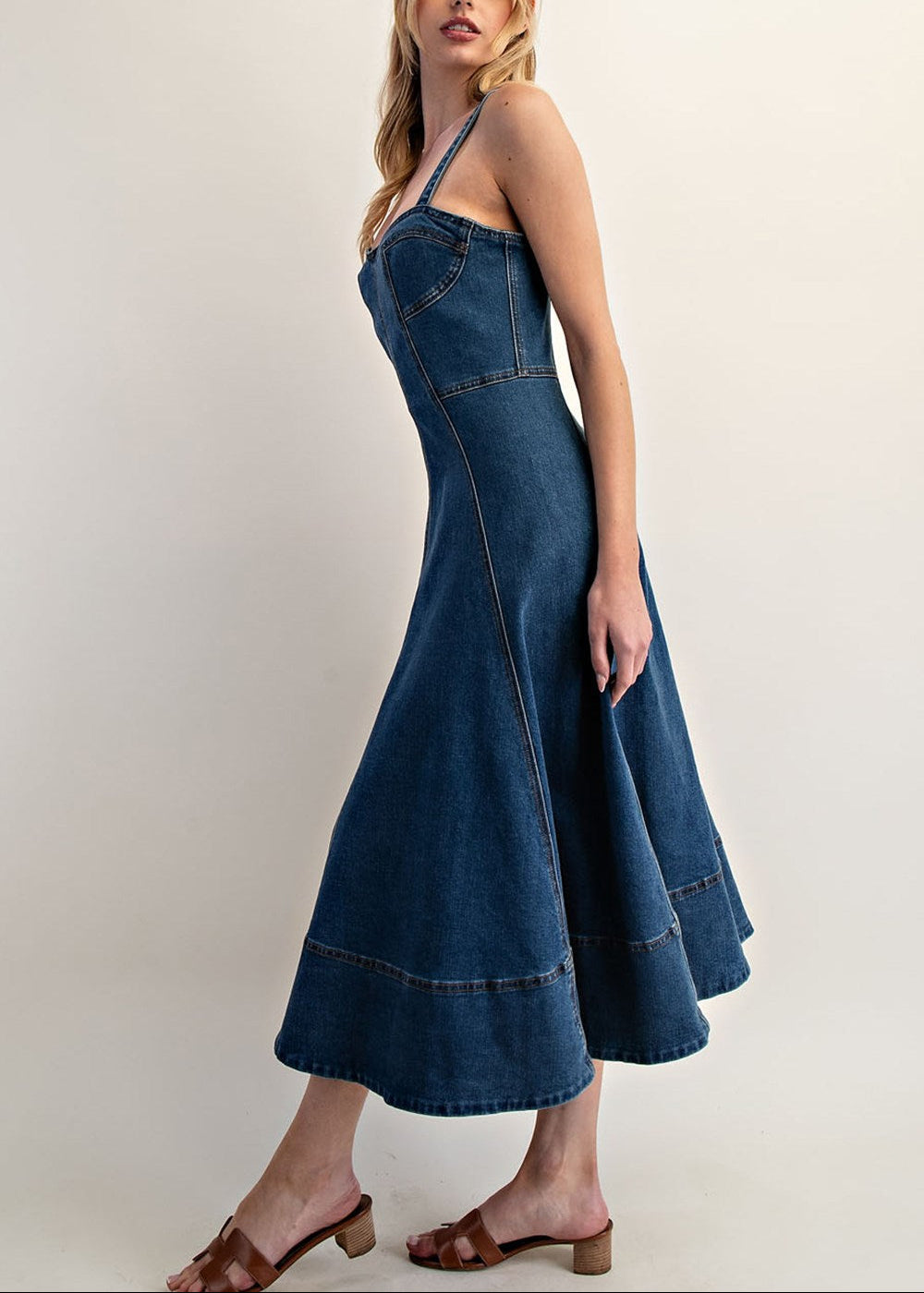 women wearing denim strapless dress 