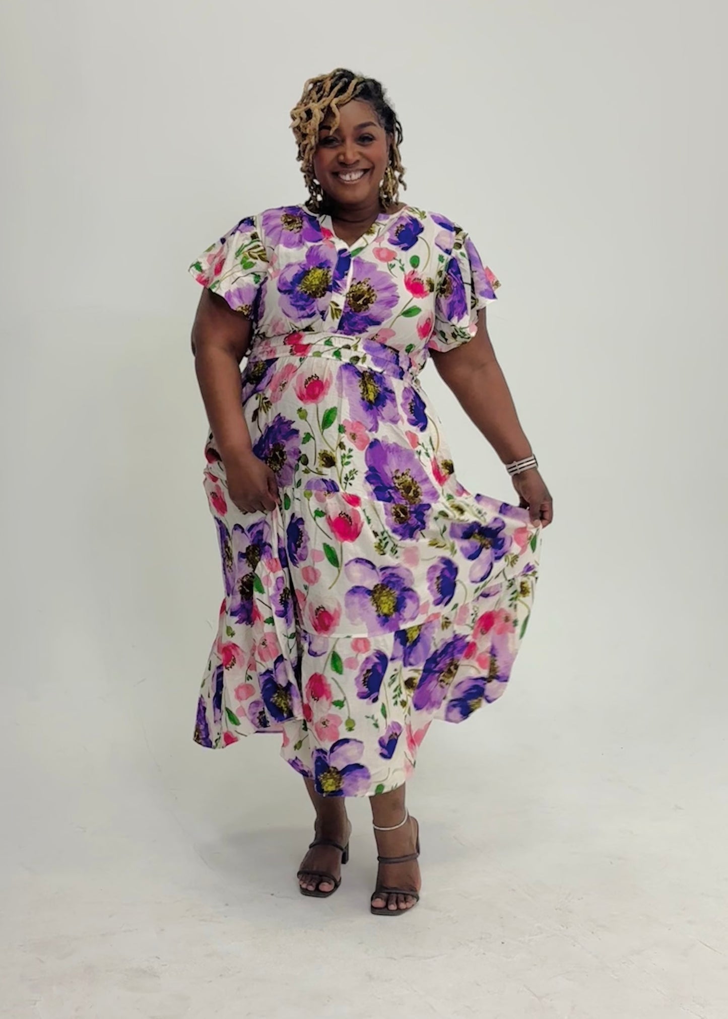 Plus Size Floral Printed Midi Dress