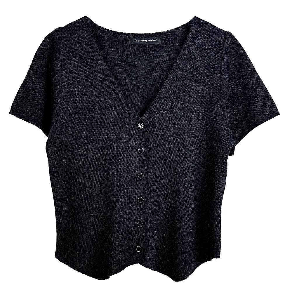picturew of black button up short sleeve top