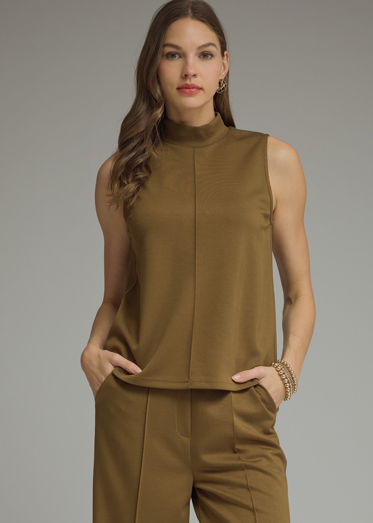 women wearing knit mock neck tank