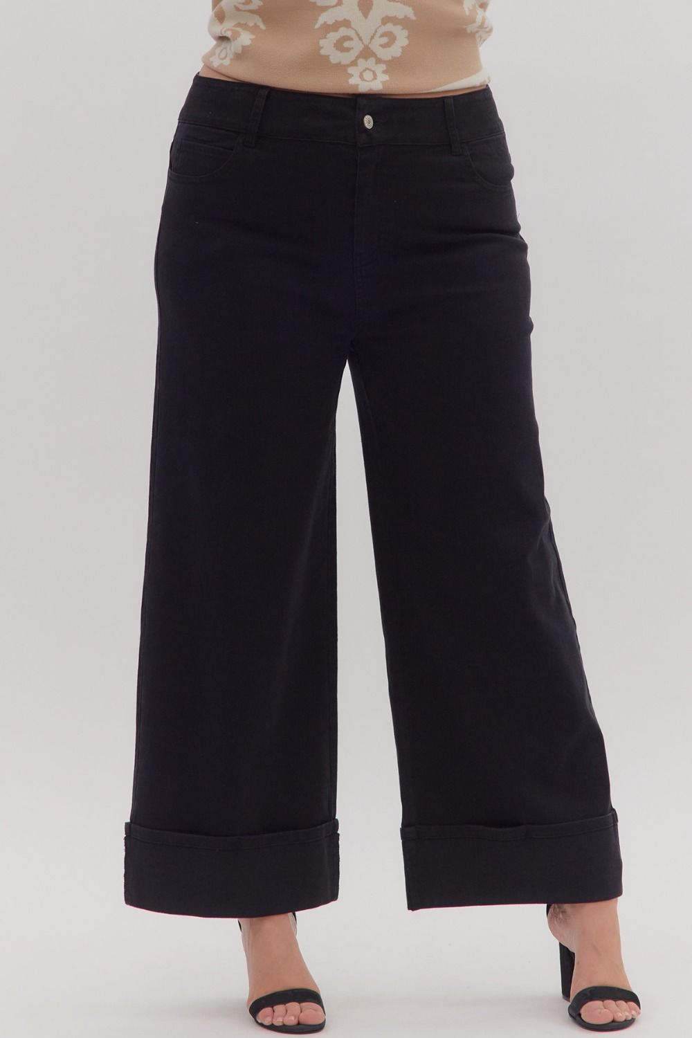 Wide-Leg Cuffed Denim Pants – Bella (Plus Size)
