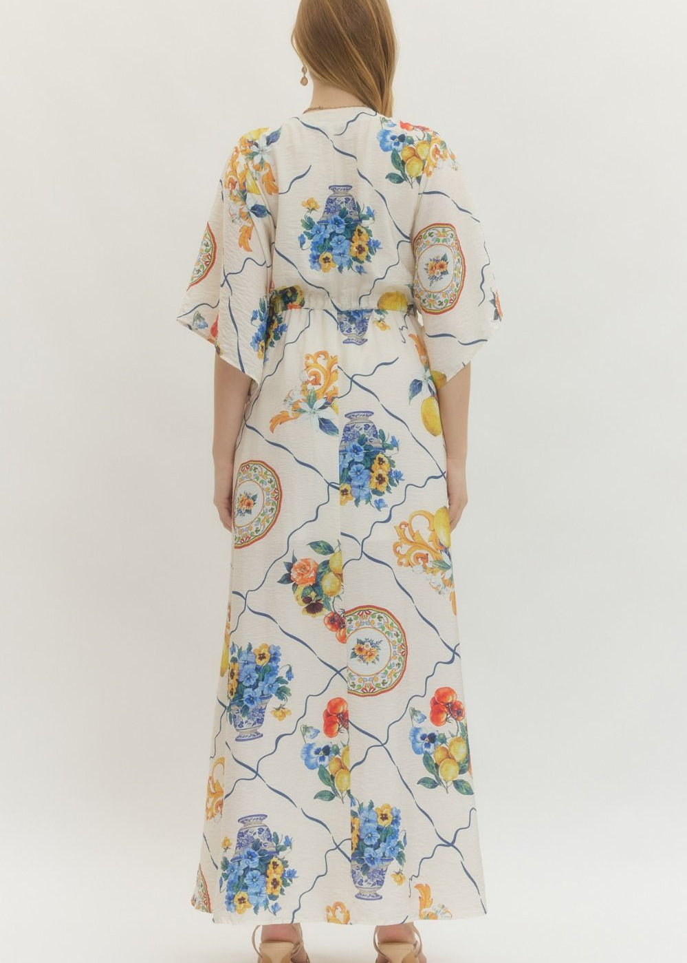Print Short Sleeved Maxi Dress