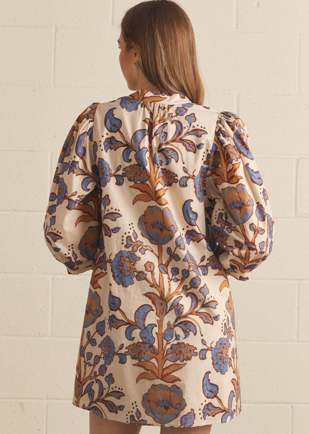 Ivory Floral Cotton Mini Dress Maribel – Puff Sleeves & Pockets