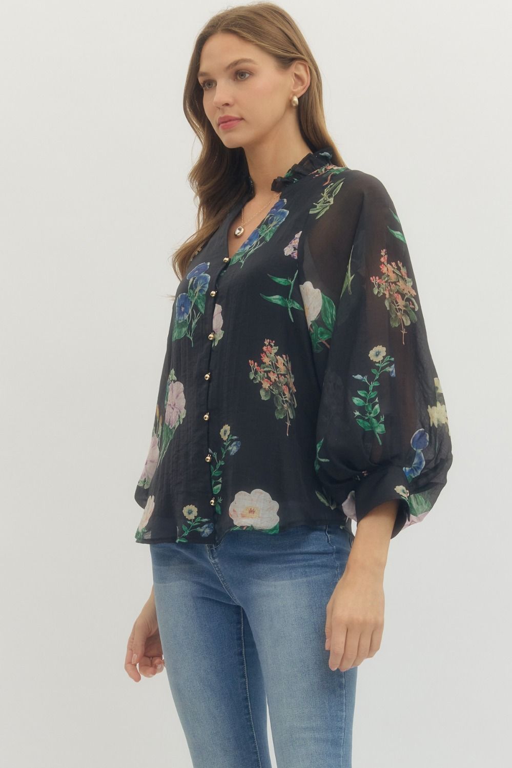 Black Floral Print Blouse