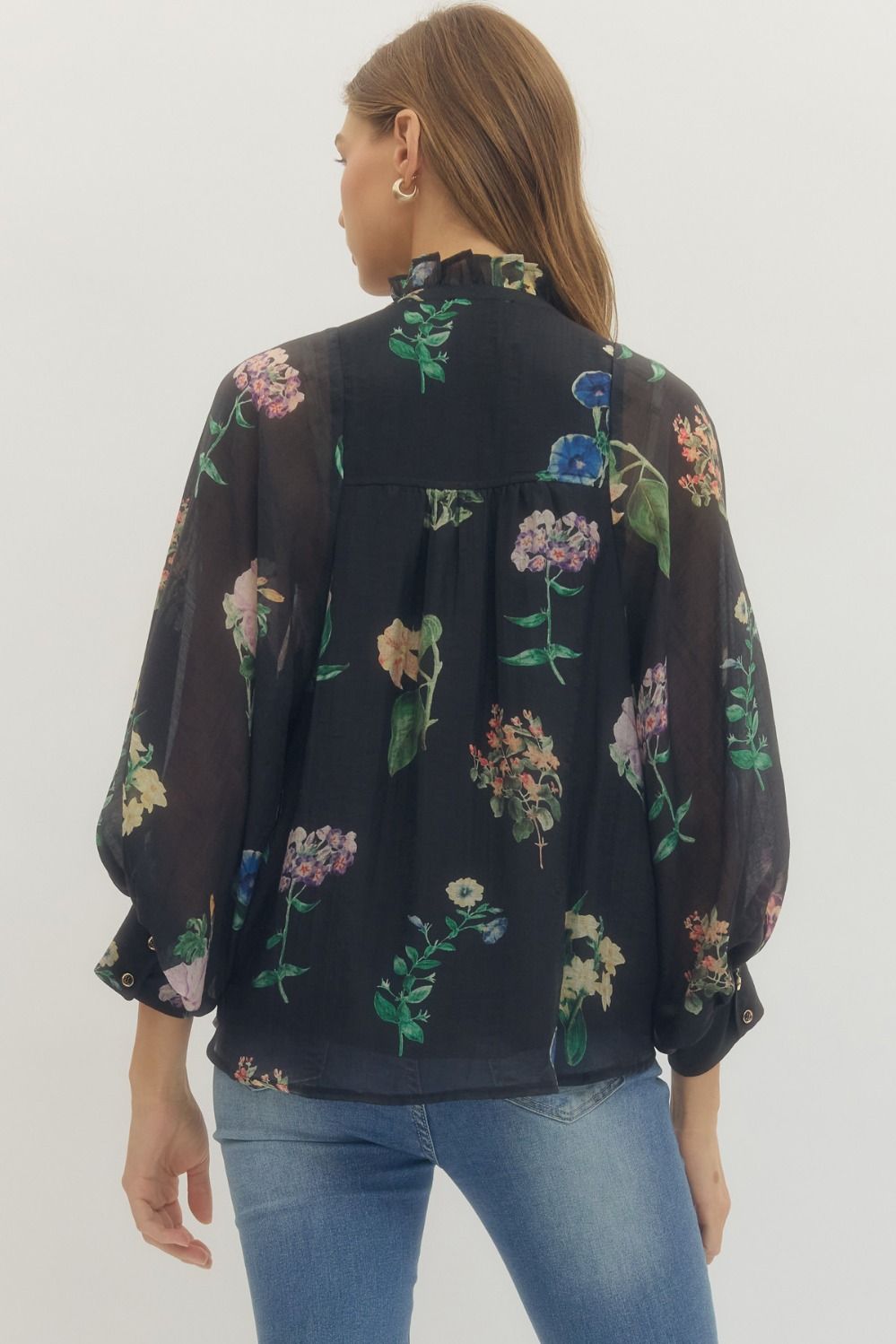 Black Floral Print Blouse