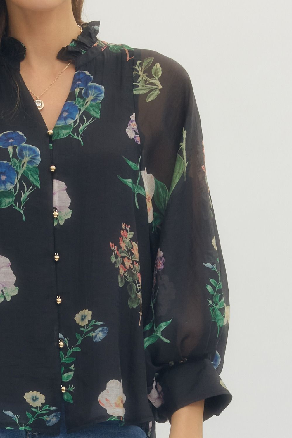 Black Floral Print Blouse