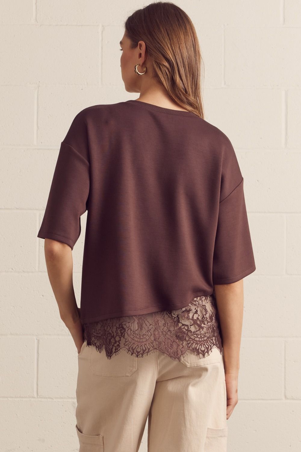 Asymmetrical Lace Hem Knit Top
