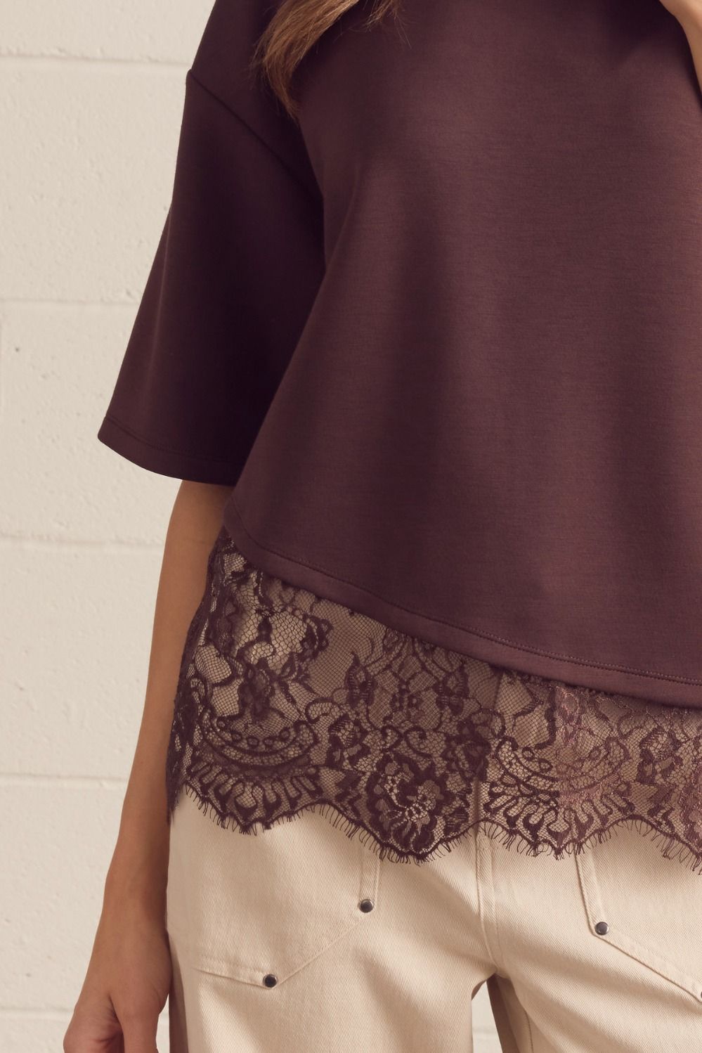 Asymmetrical Lace Hem Knit Top