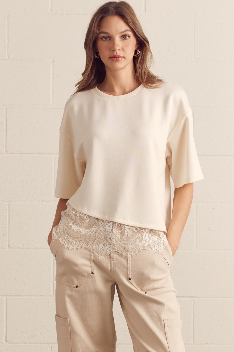 Asymmetrical Lace Hem Knit Top