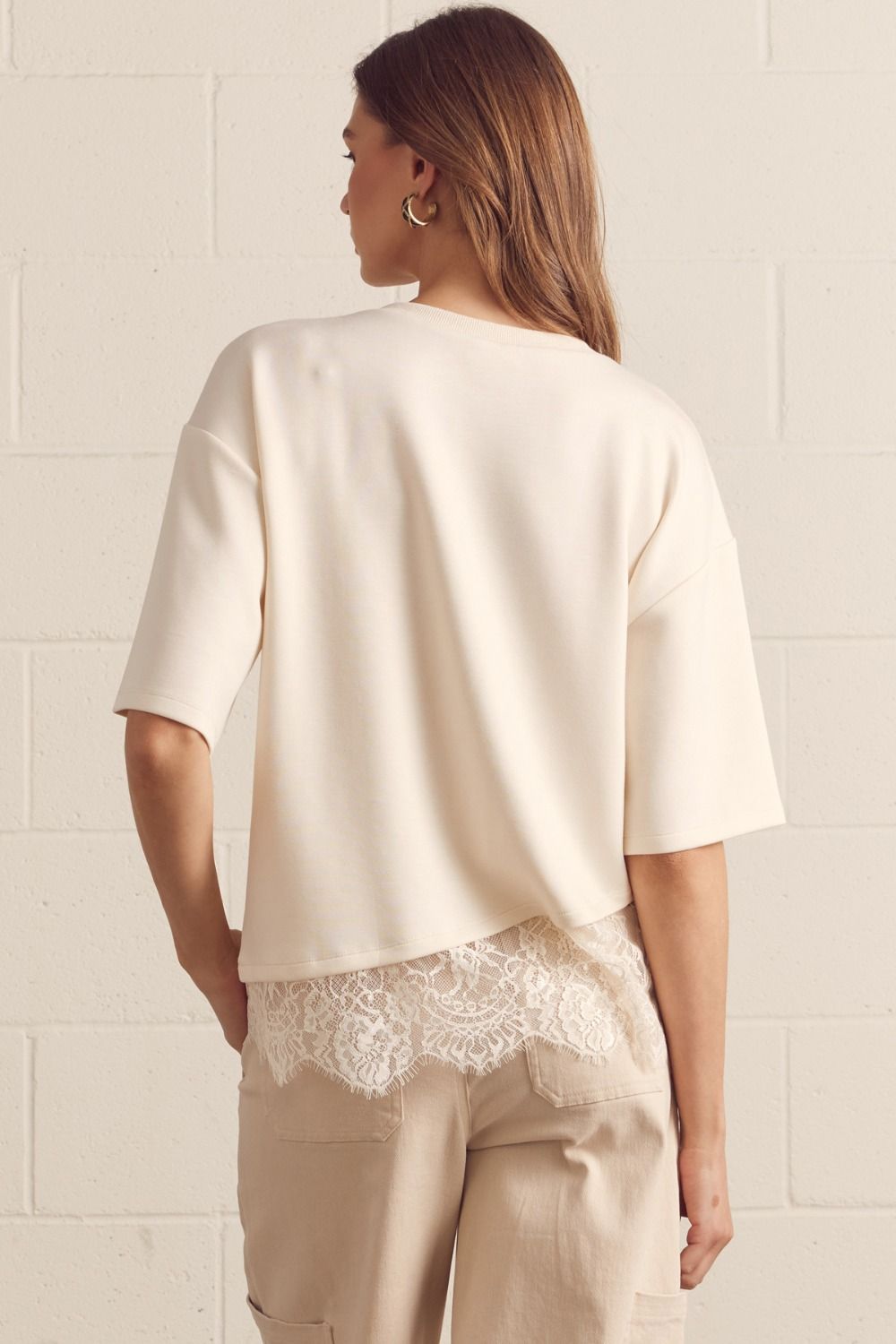 Asymmetrical Lace Hem Knit Top