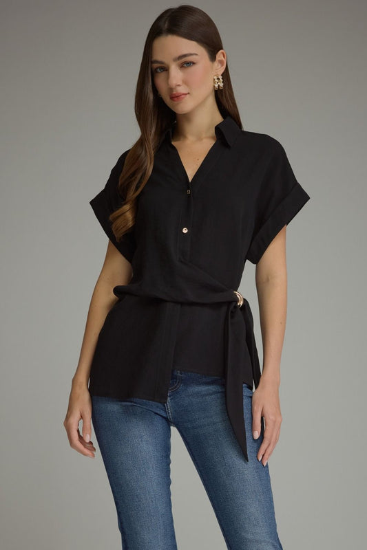 Black Side Tie Collared Blouse Sloane – Gold Hardware Detail