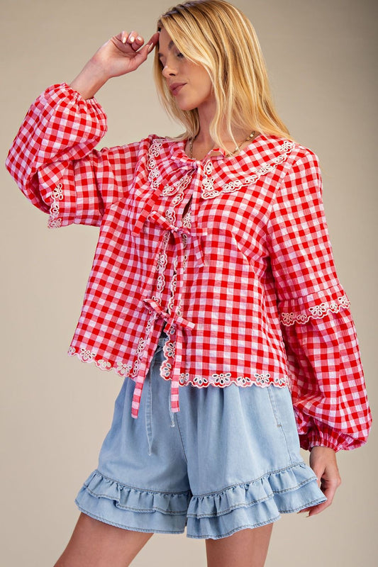 Bow Front Gingham Blouse – Rosalie