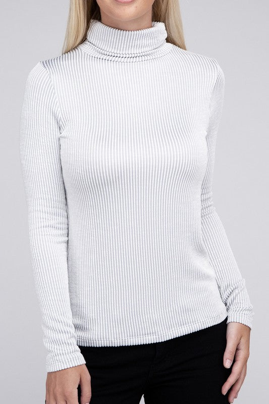 Soft Ribbed Turtle Neck Long Sleeve Top