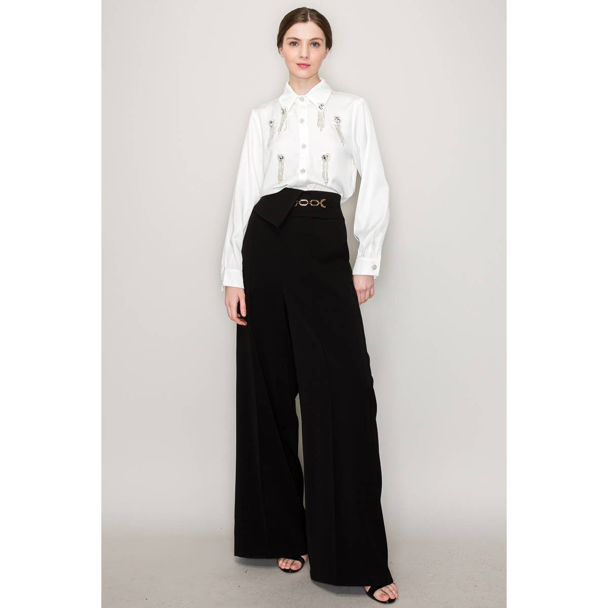 Tina Waist Flap Chain Detail Wide Pants