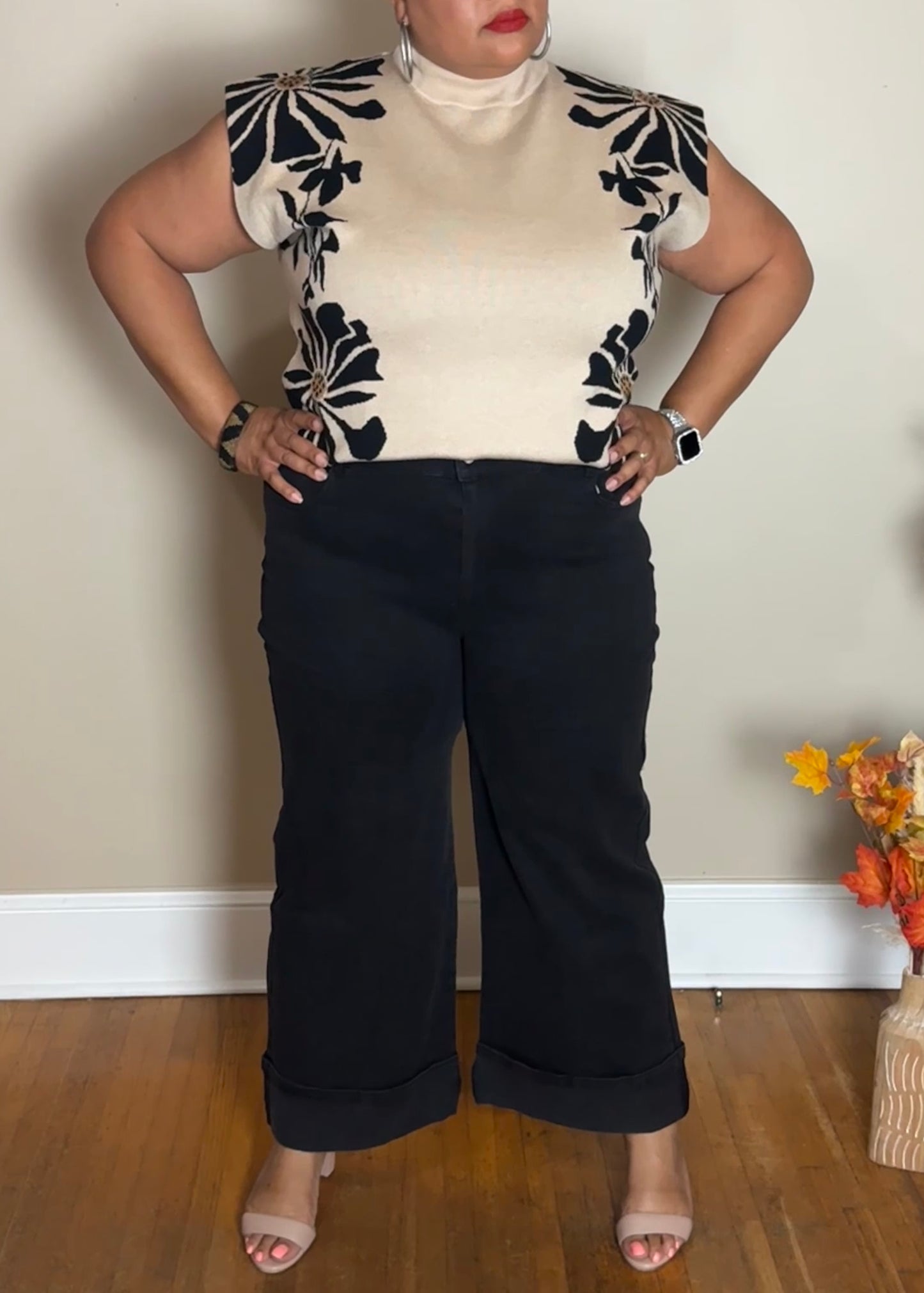 Wide-Leg Cuffed Denim Pants – Bella (Plus Size)