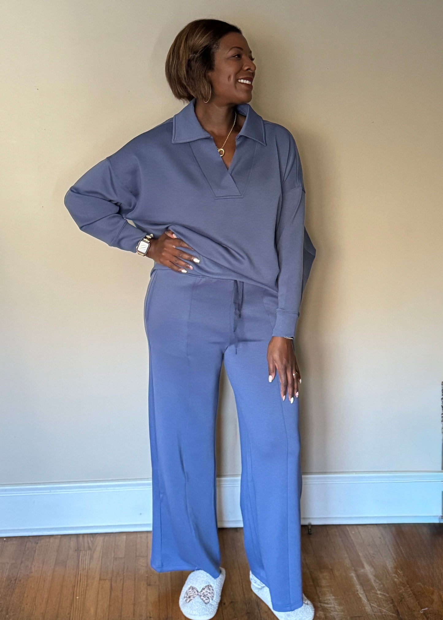 Collared Wide-Leg Pullover & Pant Set – Cozique Soho Set