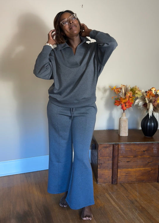 Collared Wide-Leg Pullover & Pant Set – Cozique Soho Set