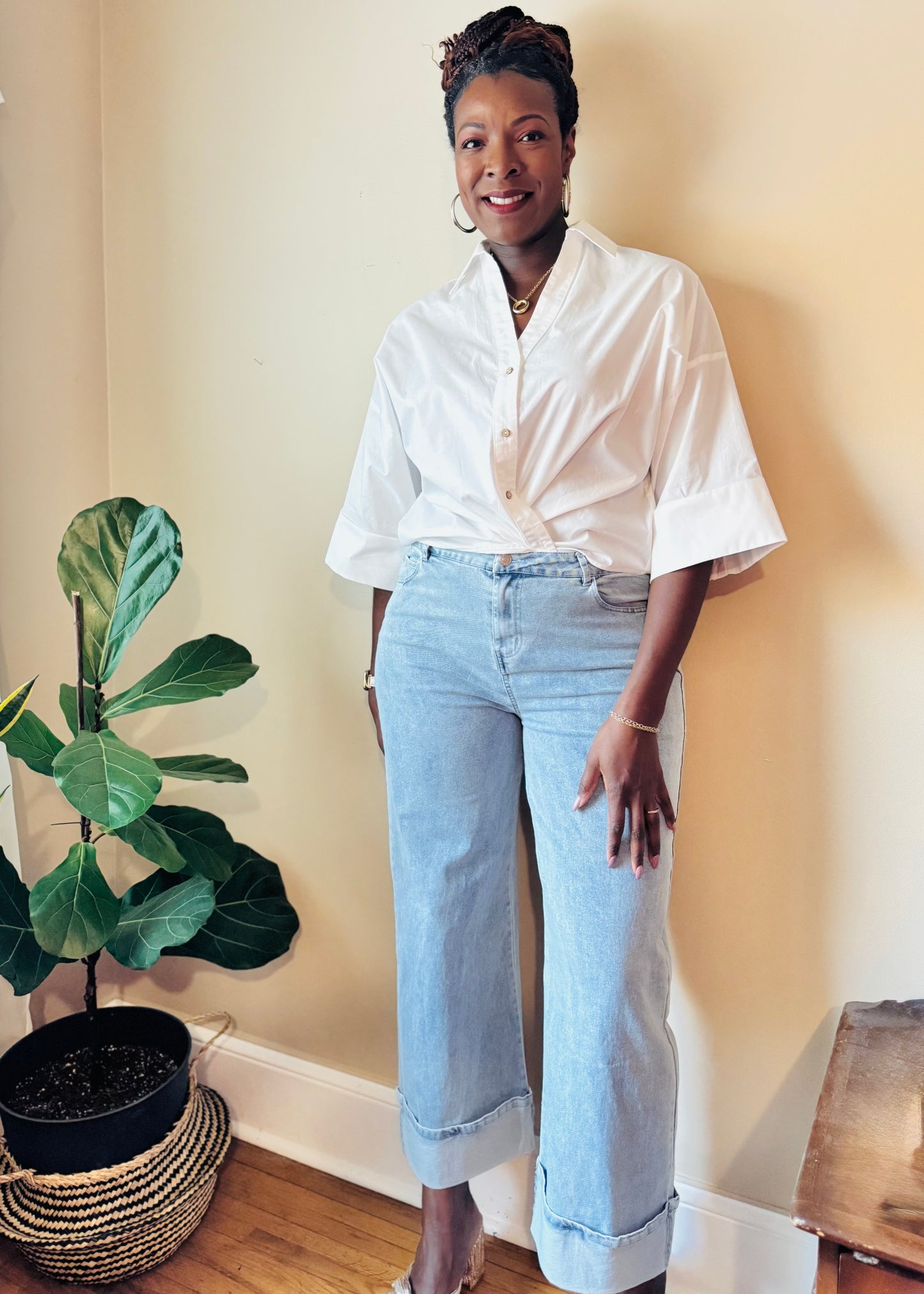 Wide Leg Cuffed Denim Jeans The Harbor Straight – High Rise Fit