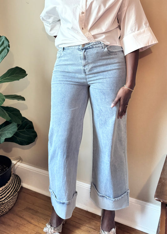 Wide Leg Cuffed Denim Jeans The Harbor Straight – High Rise Fit