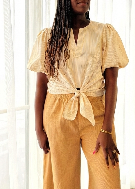 Striped Puff Sleeve Tie-Hem Blouse – Willow Grace